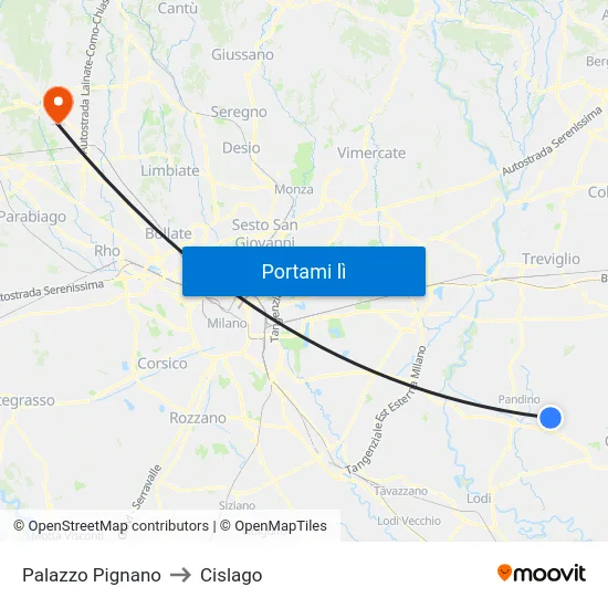 Palazzo Pignano to Cislago map