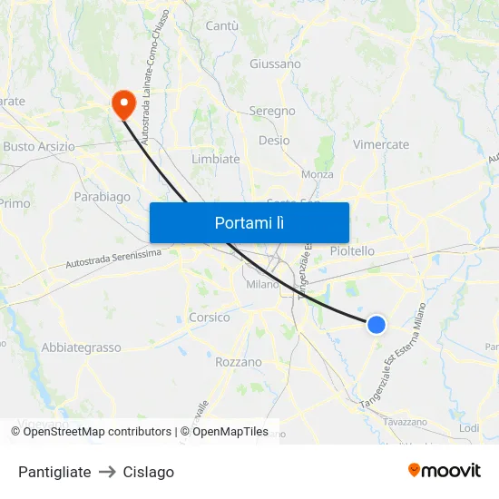 Pantigliate to Cislago map