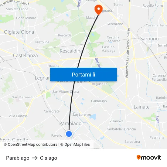 Parabiago to Cislago map