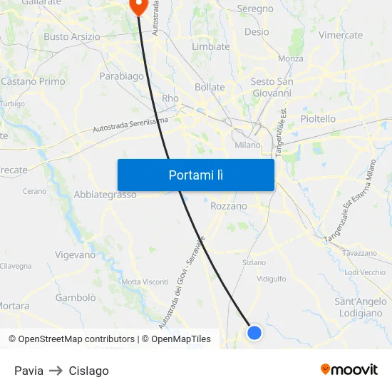 Pavia to Cislago map