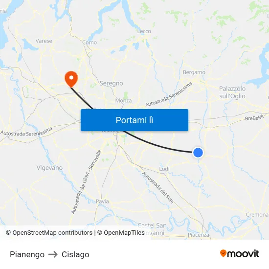 Pianengo to Cislago map