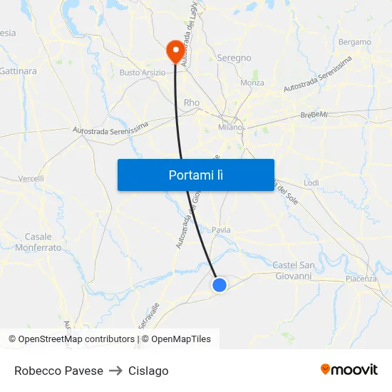 Robecco Pavese to Cislago map