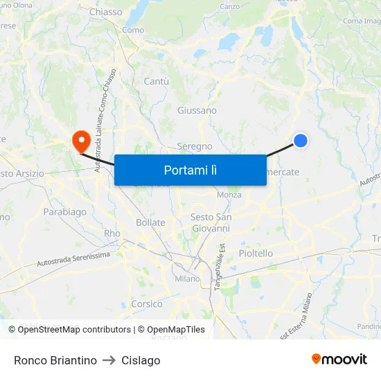 Ronco Briantino to Cislago map