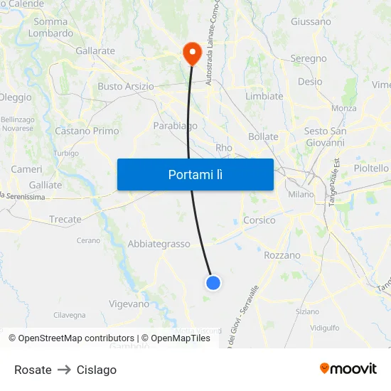 Rosate to Cislago map