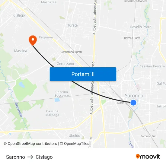 Saronno to Cislago map