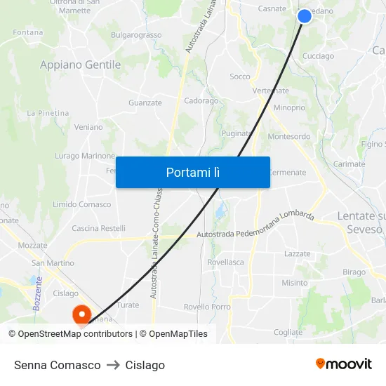 Senna Comasco to Cislago map
