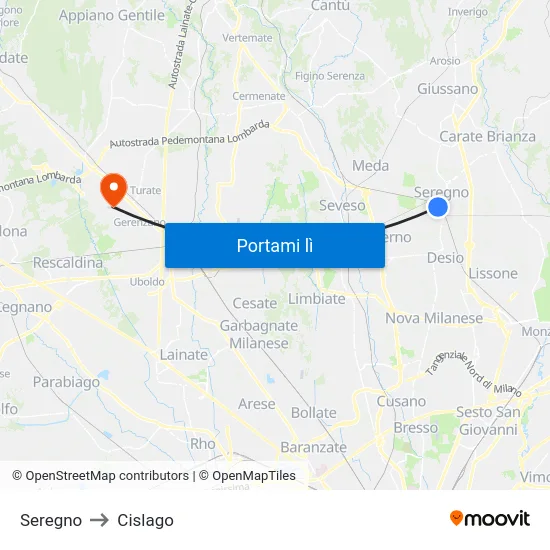 Seregno to Cislago map