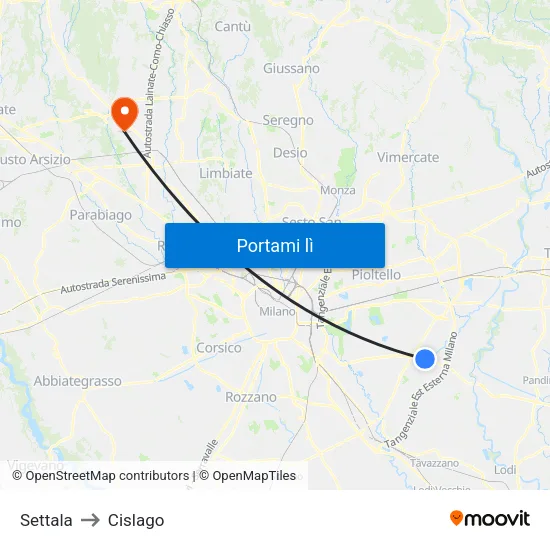 Settala to Cislago map