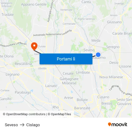 Seveso to Cislago map
