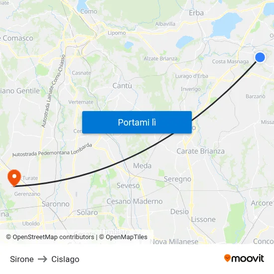 Sirone to Cislago map