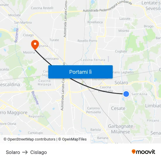 Solaro to Cislago map
