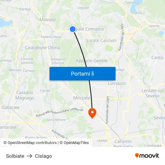 Solbiate to Cislago map