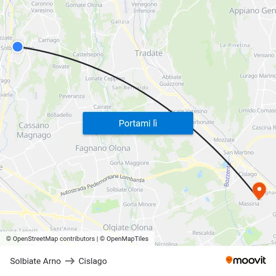 Solbiate Arno to Cislago map