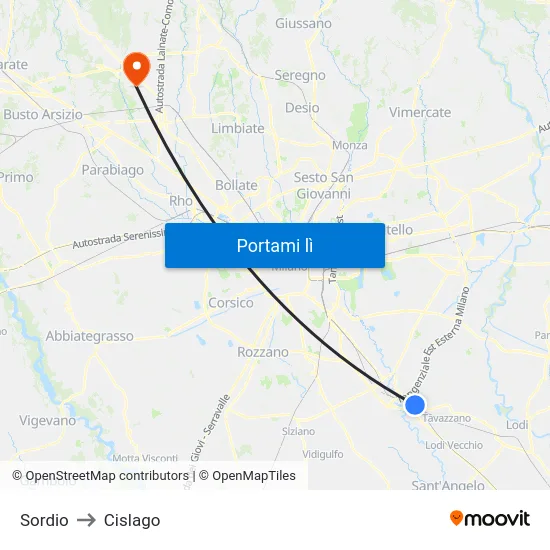 Sordio to Cislago map