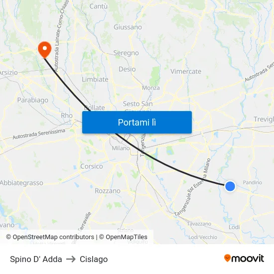 Spino D' Adda to Cislago map