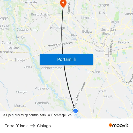Torre D' Isola to Cislago map