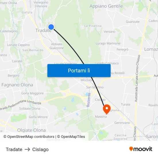 Tradate to Cislago map