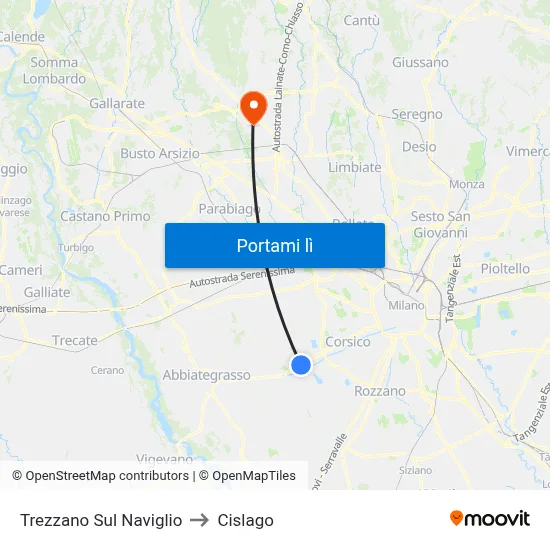 Trezzano Sul Naviglio to Cislago map
