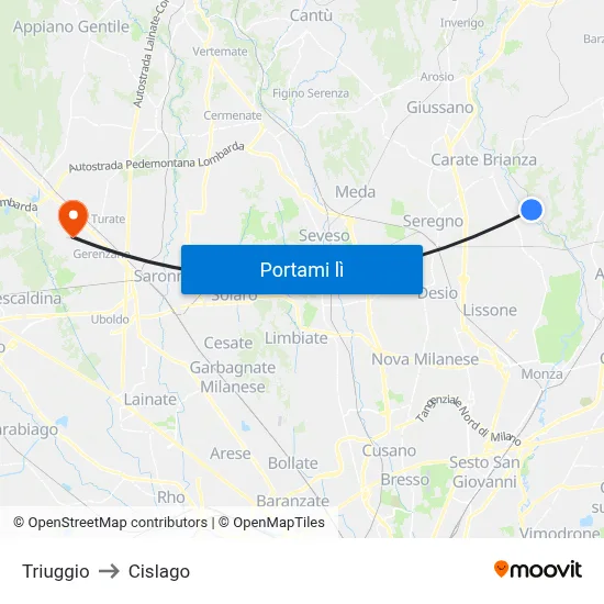 Triuggio to Cislago map