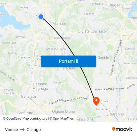 Varese to Cislago map
