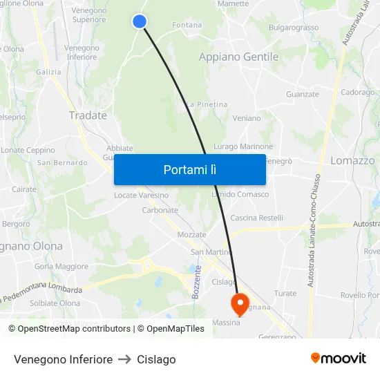 Venegono Inferiore to Cislago map