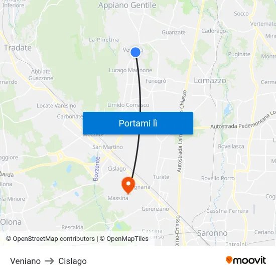 Veniano to Cislago map