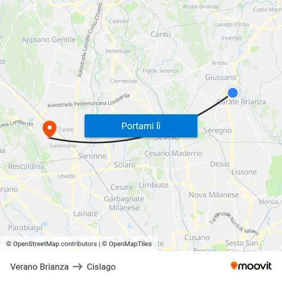 Verano Brianza to Cislago map