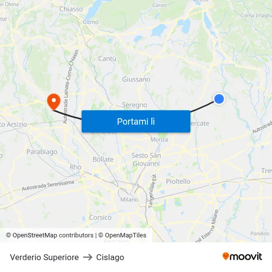 Verderio Superiore to Cislago map