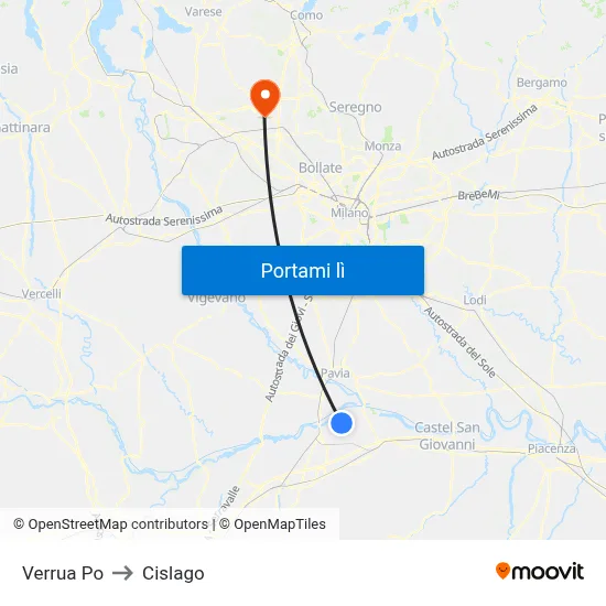 Verrua Po to Cislago map