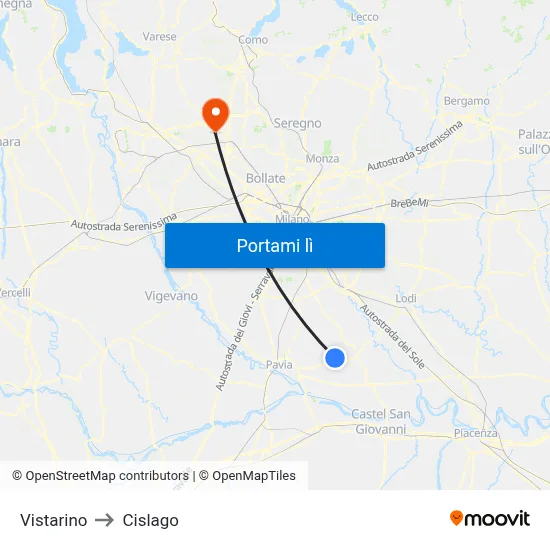 Vistarino to Cislago map