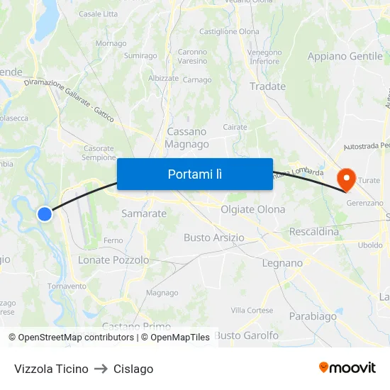 Vizzola Ticino to Cislago map