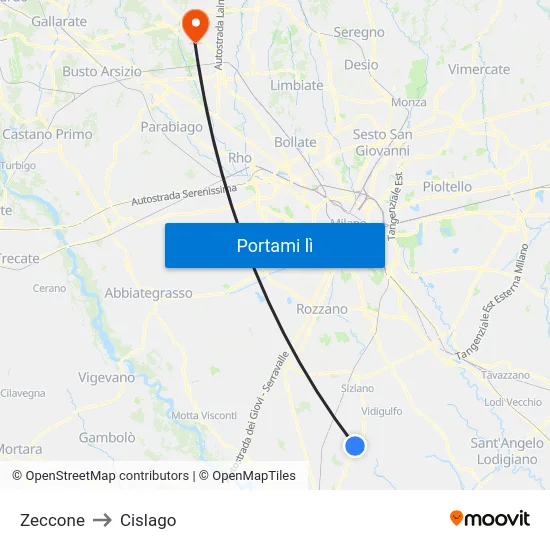 Zeccone to Cislago map