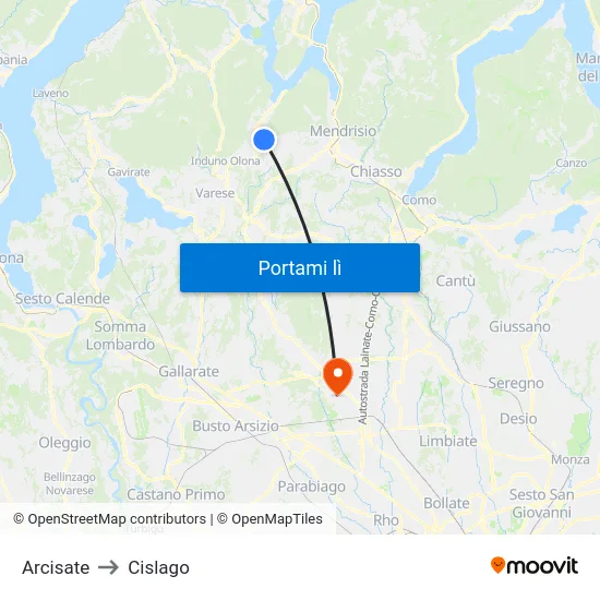 Arcisate to Cislago map