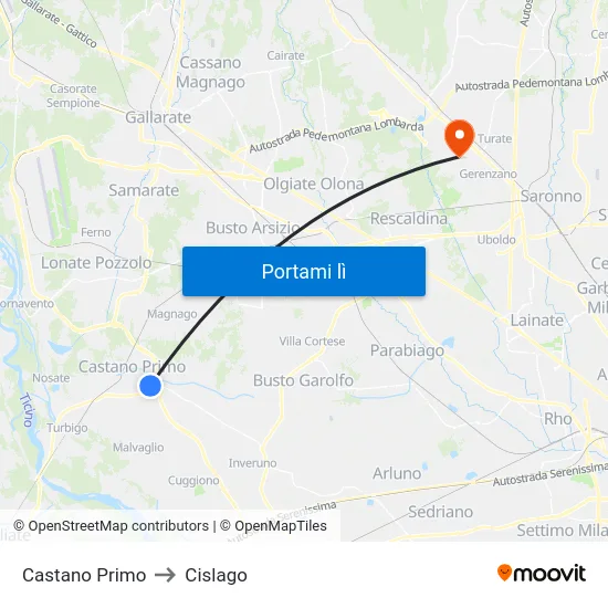 Castano Primo to Cislago map