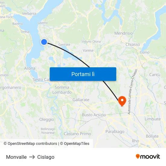 Monvalle to Cislago map