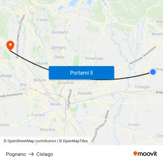 Pognano to Cislago map