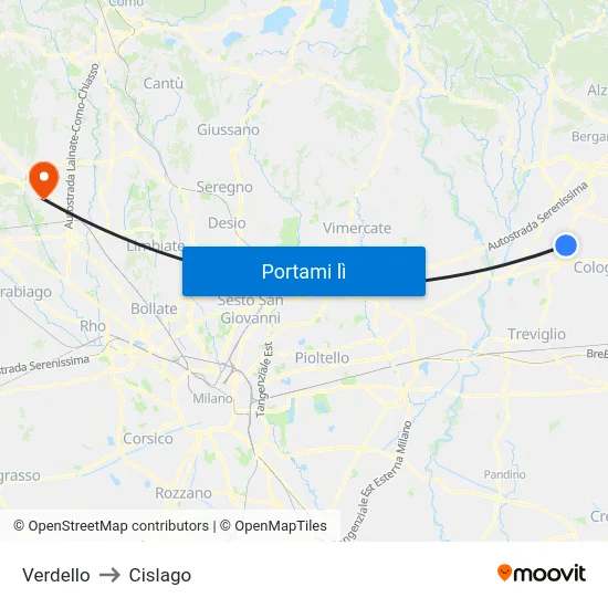 Verdello to Cislago map