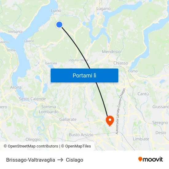 Brissago-Valtravaglia to Cislago map