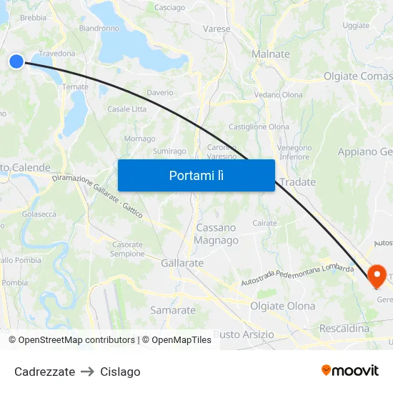 Cadrezzate to Cislago map