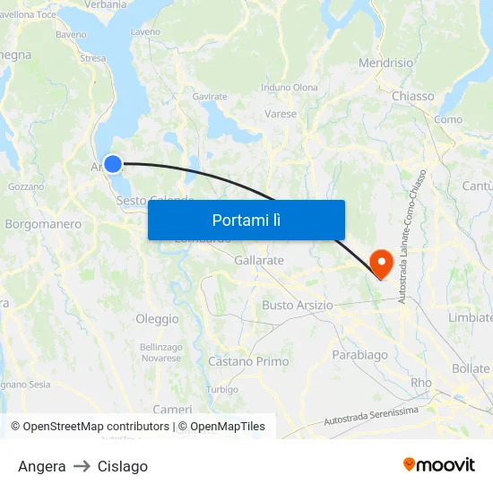 Angera to Cislago map