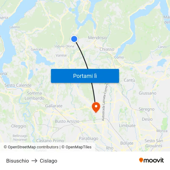 Bisuschio to Cislago map