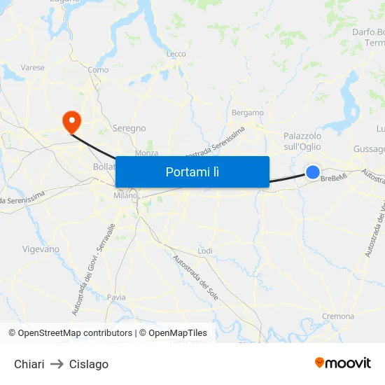 Chiari to Cislago map