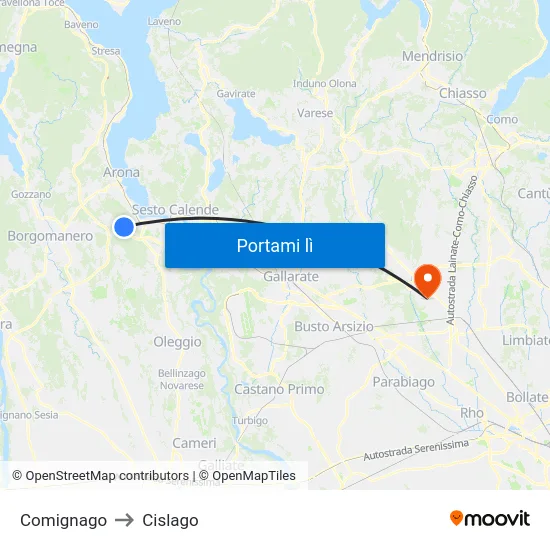Comignago to Cislago map