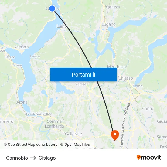 Cannobio to Cislago map