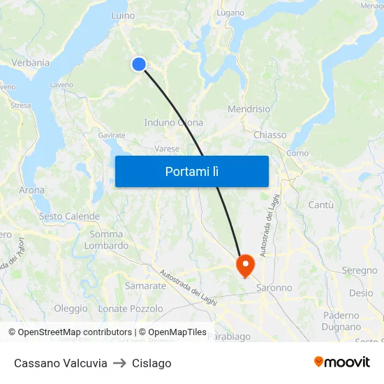 Cassano Valcuvia to Cislago map
