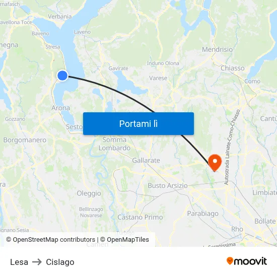 Lesa to Cislago map