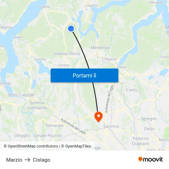 Marzio to Cislago map