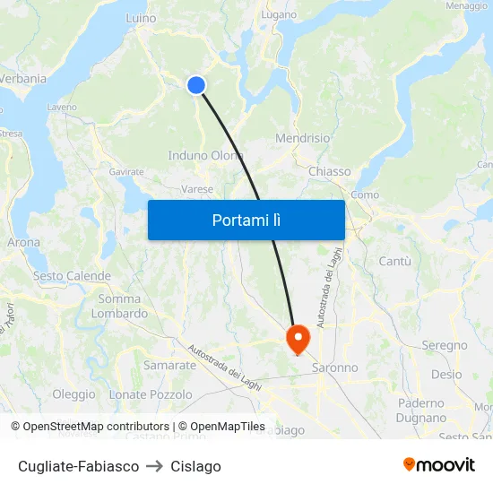 Cugliate-Fabiasco to Cislago map