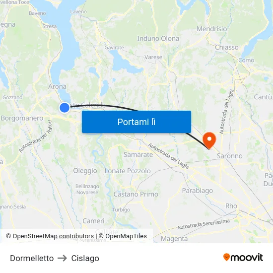 Dormelletto to Cislago map