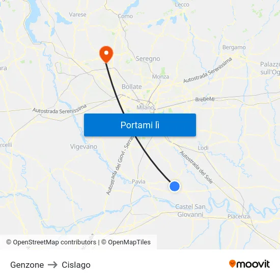 Genzone to Cislago map
